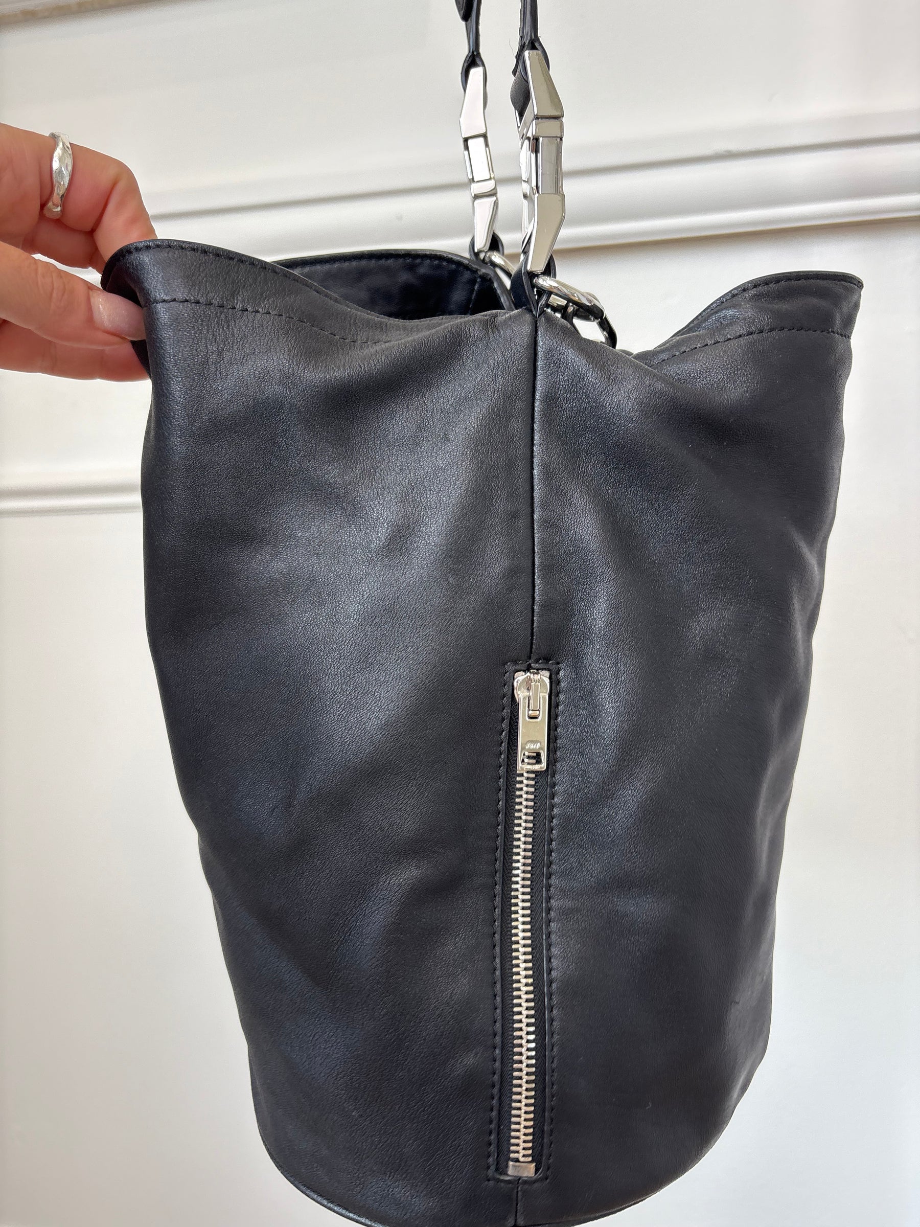 Alexander Wang Black Leather Slouchy Bucket Bag with Chain