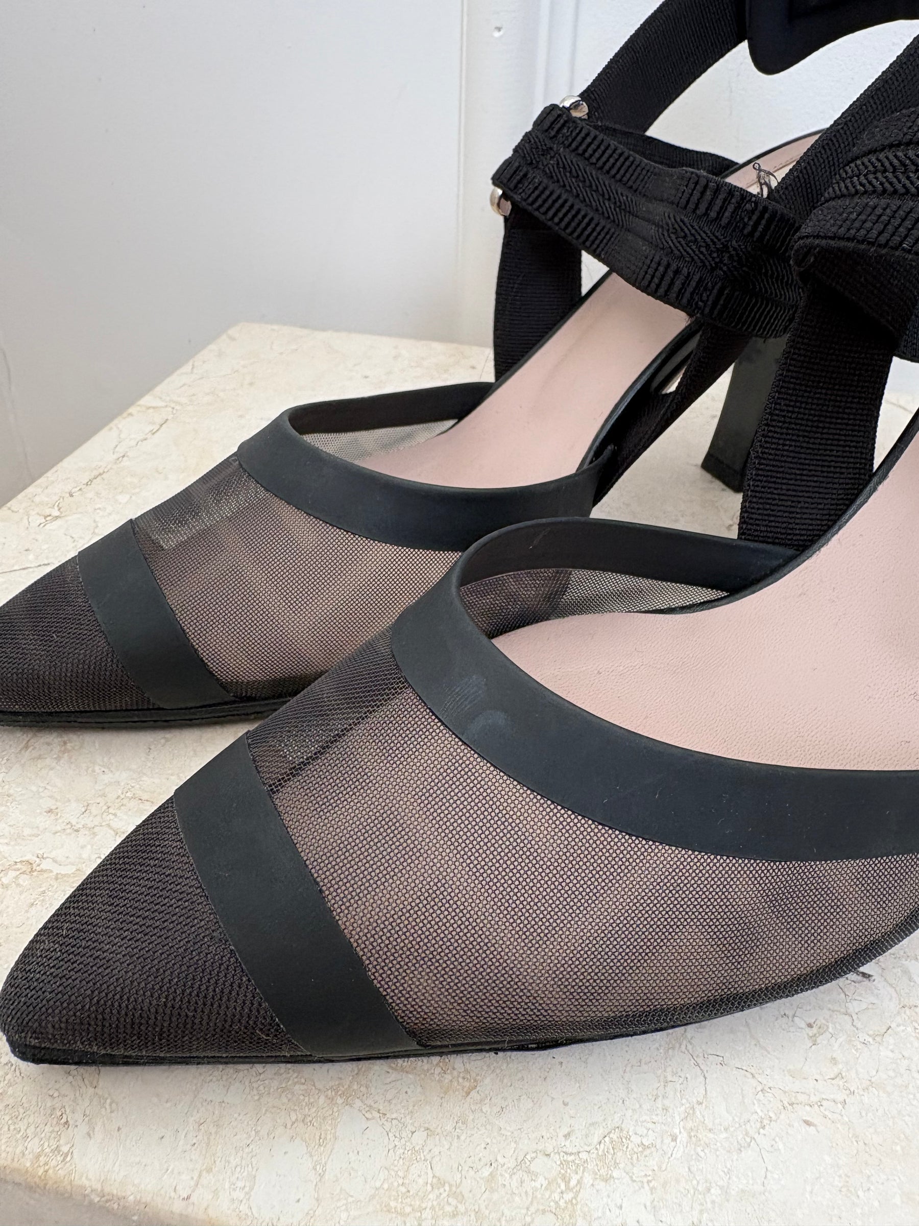 Fendi Black Mesh Colibri Slingbacks Heels, 40