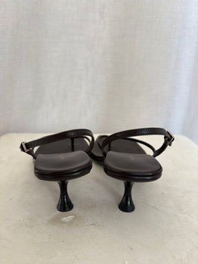 The Row Chocolate Leather Constance Heeled Sandal, 38