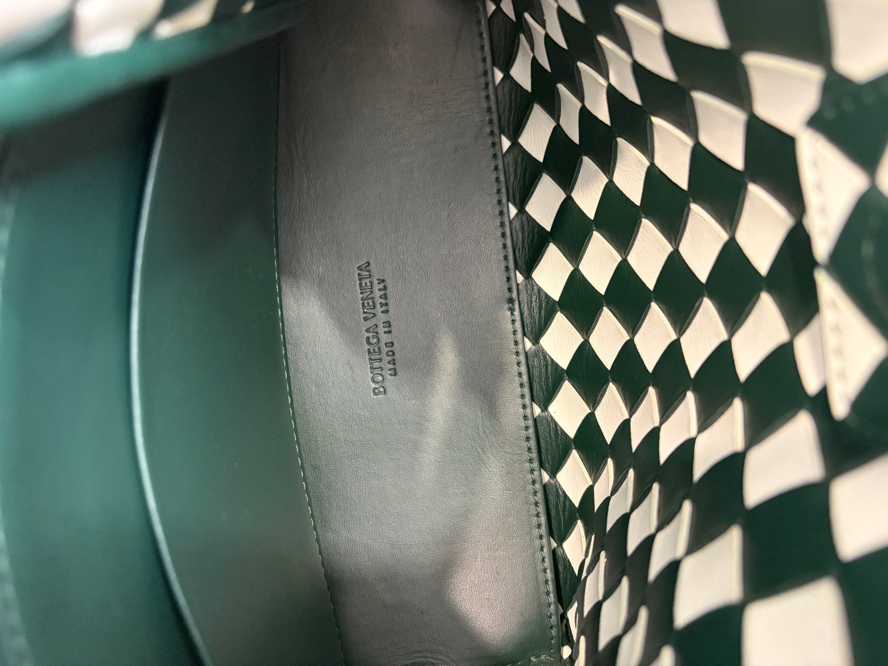 Bottega Veneta Green and White Intrecciato Small Andiamo Bag