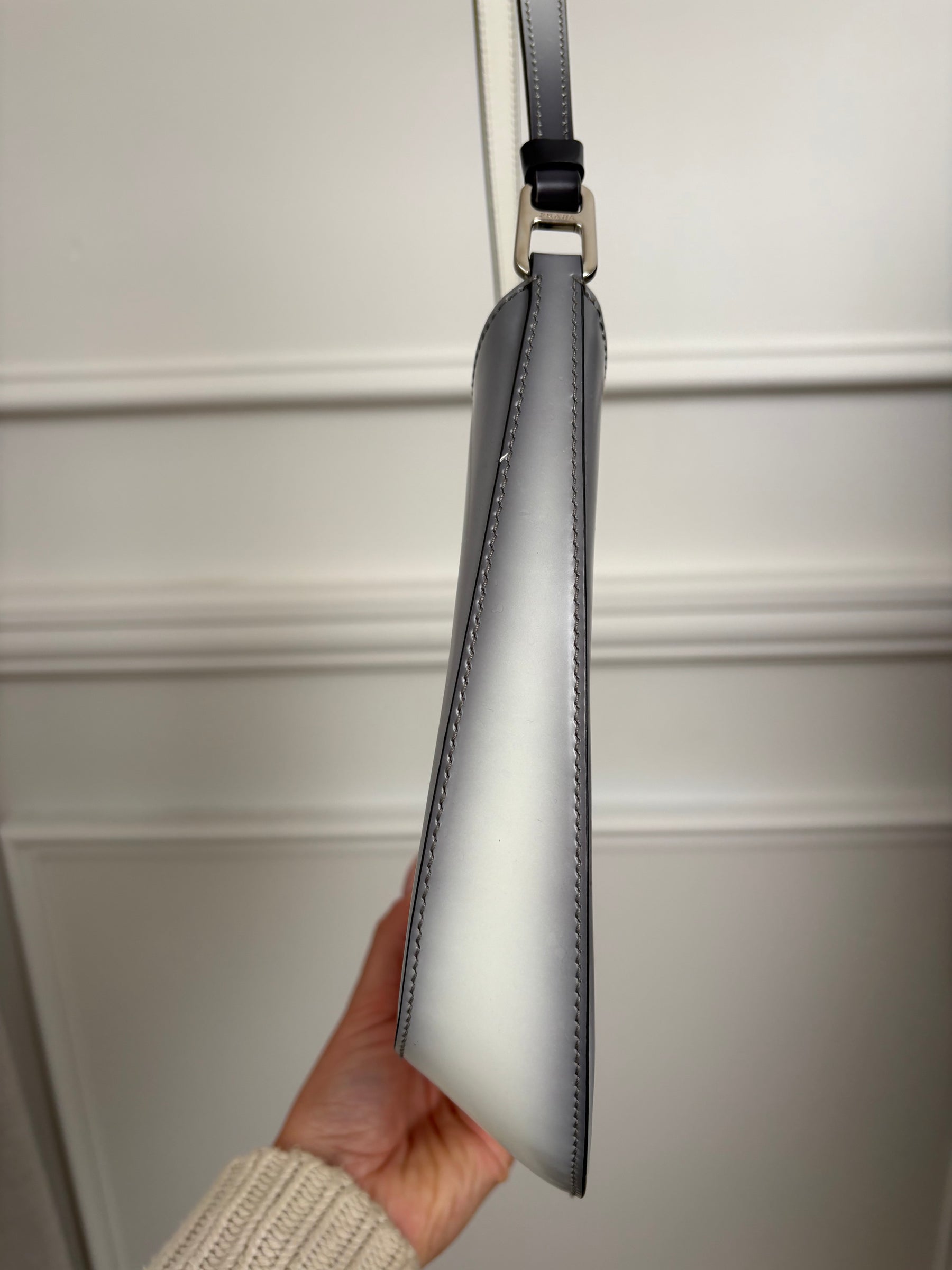Prada White and Black Ombre Burshed Leather Cleo Bag