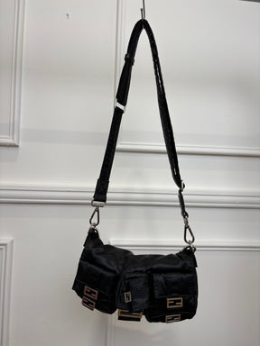 Fendi Black Nylon Multi Pocket Convertible Baguette Bag
