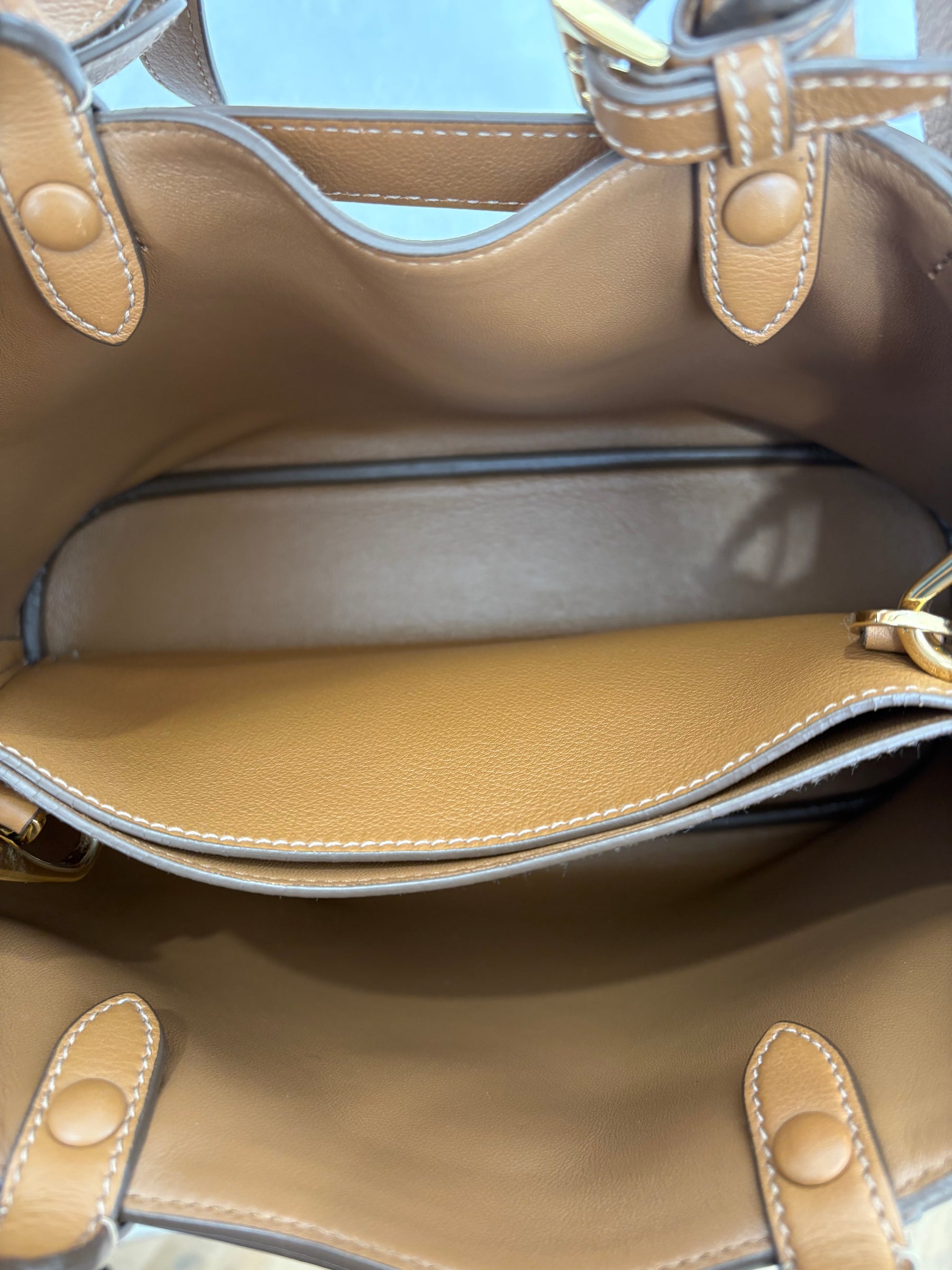 Prada Buckle Small Leather Handbag With Strap Caramel