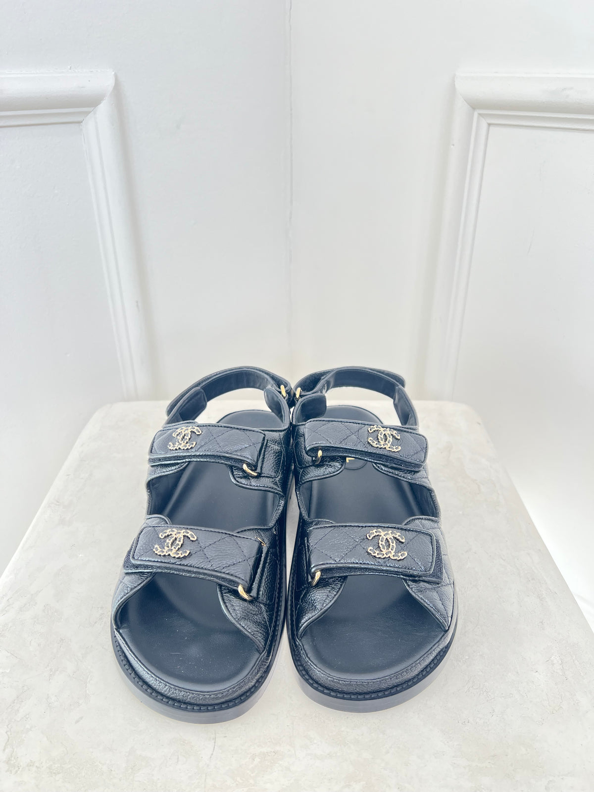 Chanel Black Quilted Leather Dad Sandals, 39C