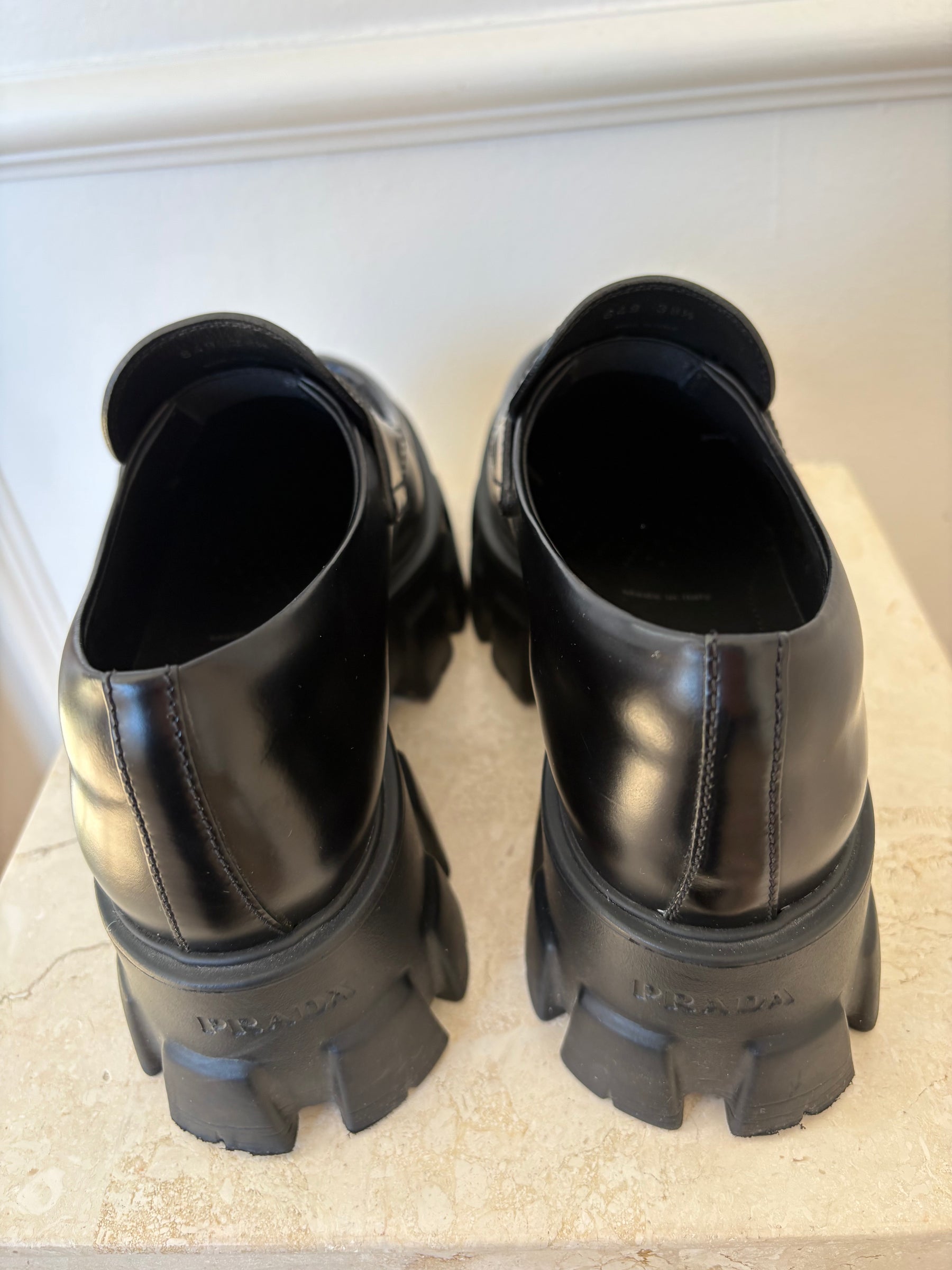 Prada Black Monolith Loafers, 38.5