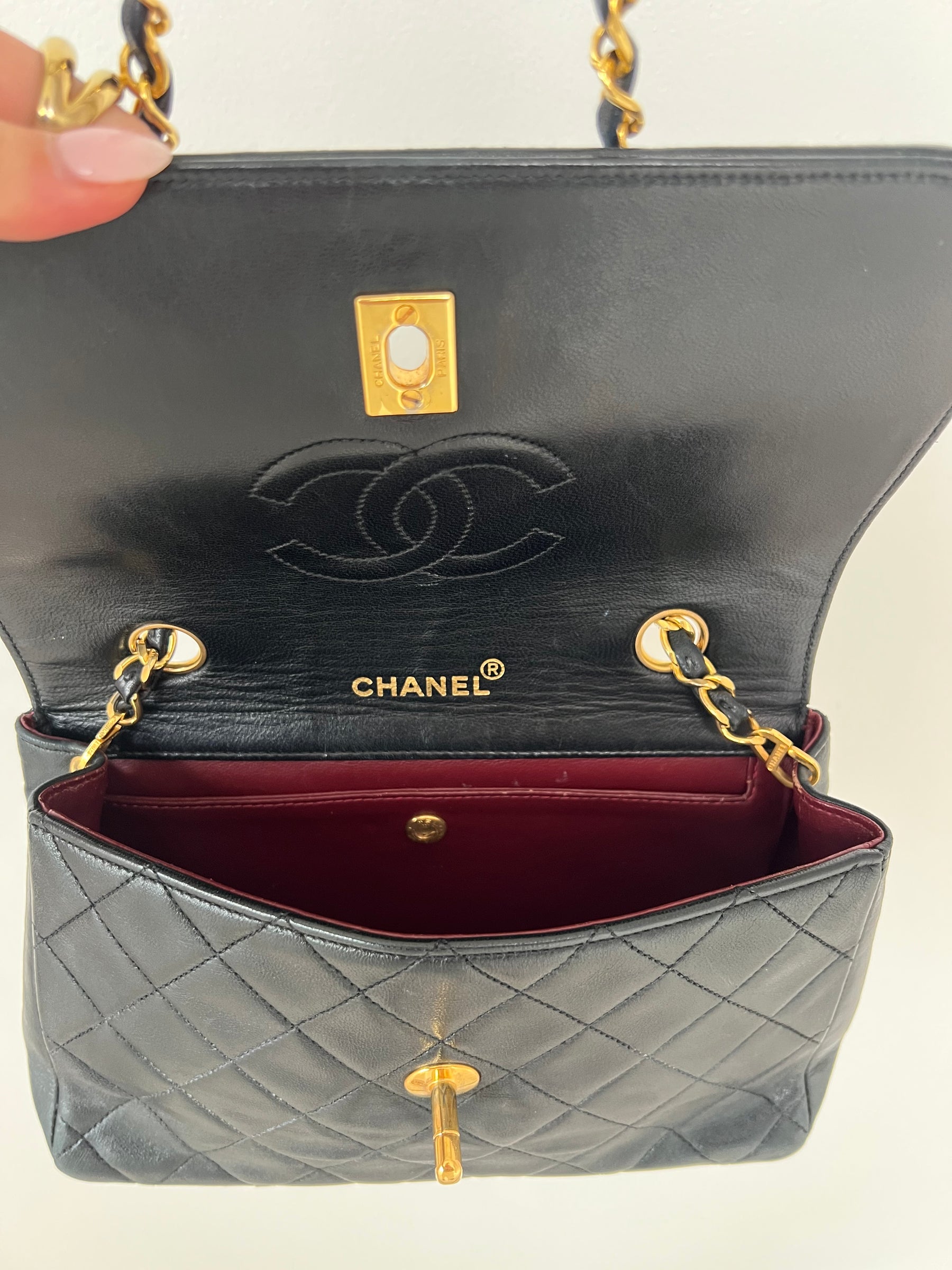 Chanel Black Lambskin Leather Diana Flap Bag