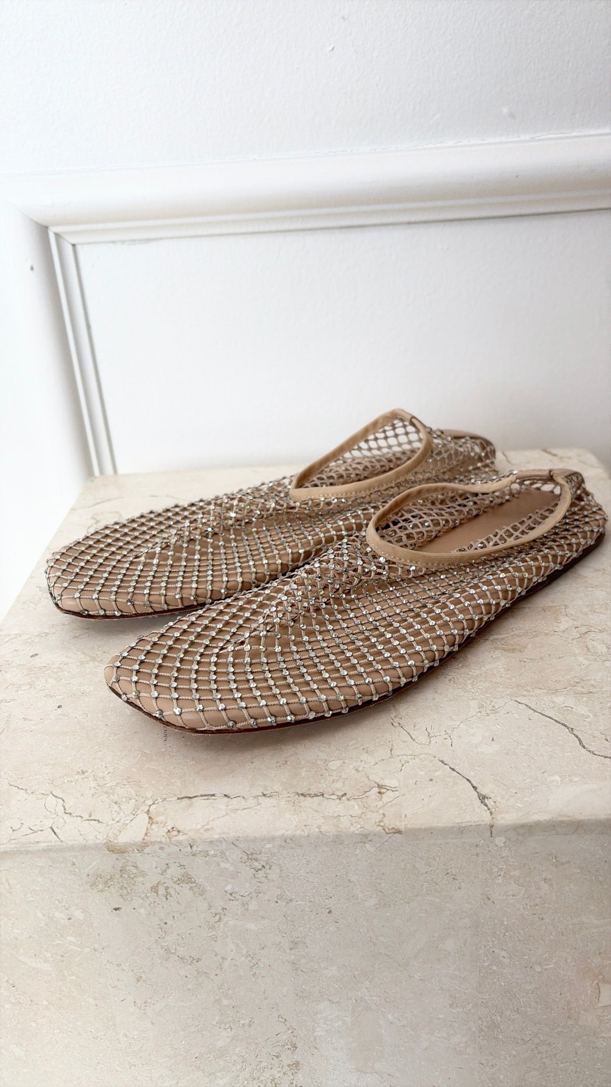 Christopher Esber Beige Crystal Net Flats, 38