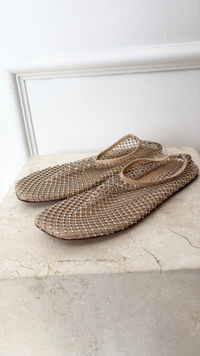 Christopher Esber Beige Crystal Net Flats, 38