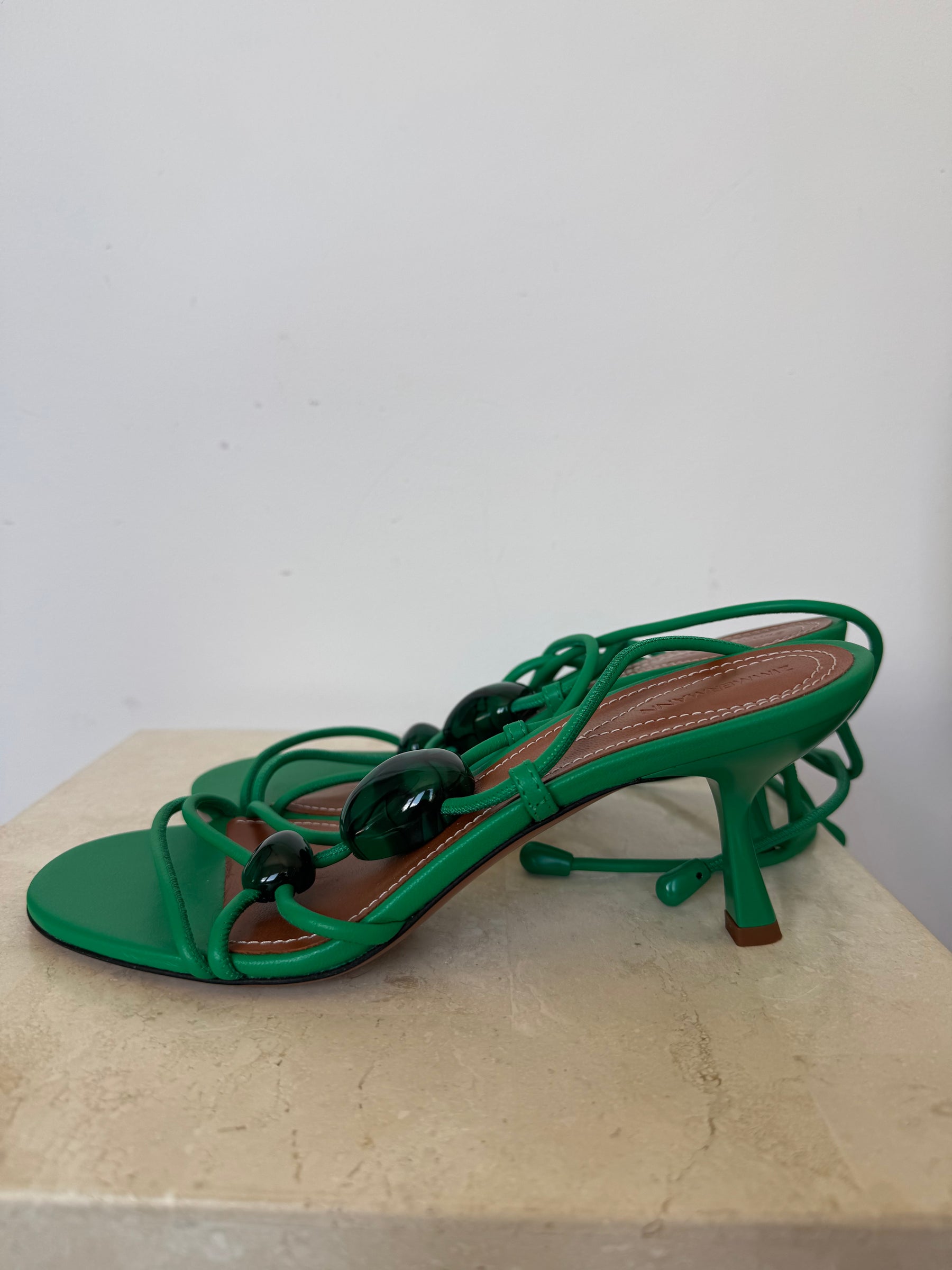 Zimmermann Green Stone Strappy Ankle Wrap Heel, 38