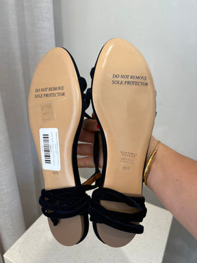 GABRIELA HEARST Navy Velvet Lace Lace Up Sandals, 39.5