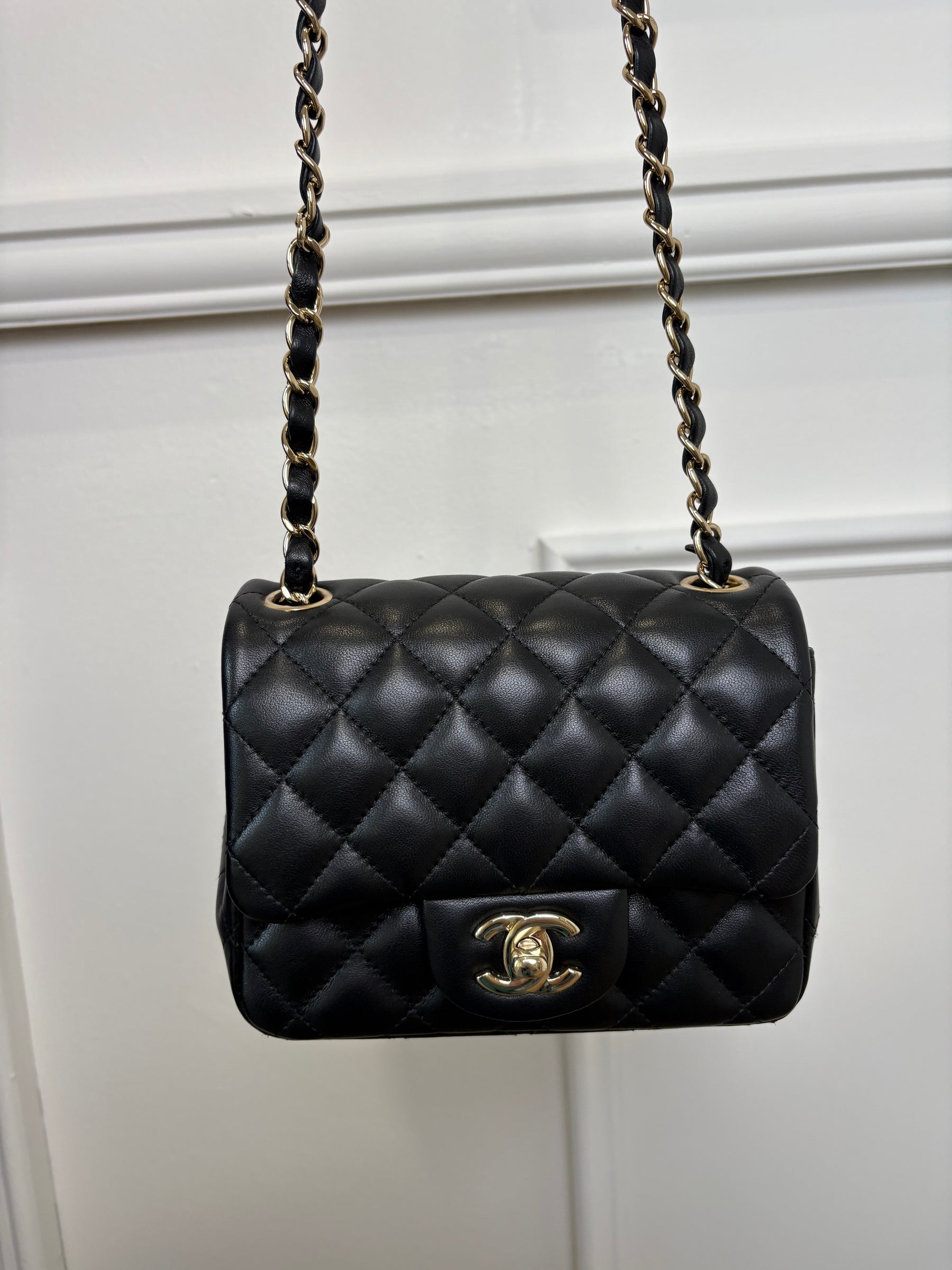 Chanel Mini Square Flap Bag Lambskin Black LGHW