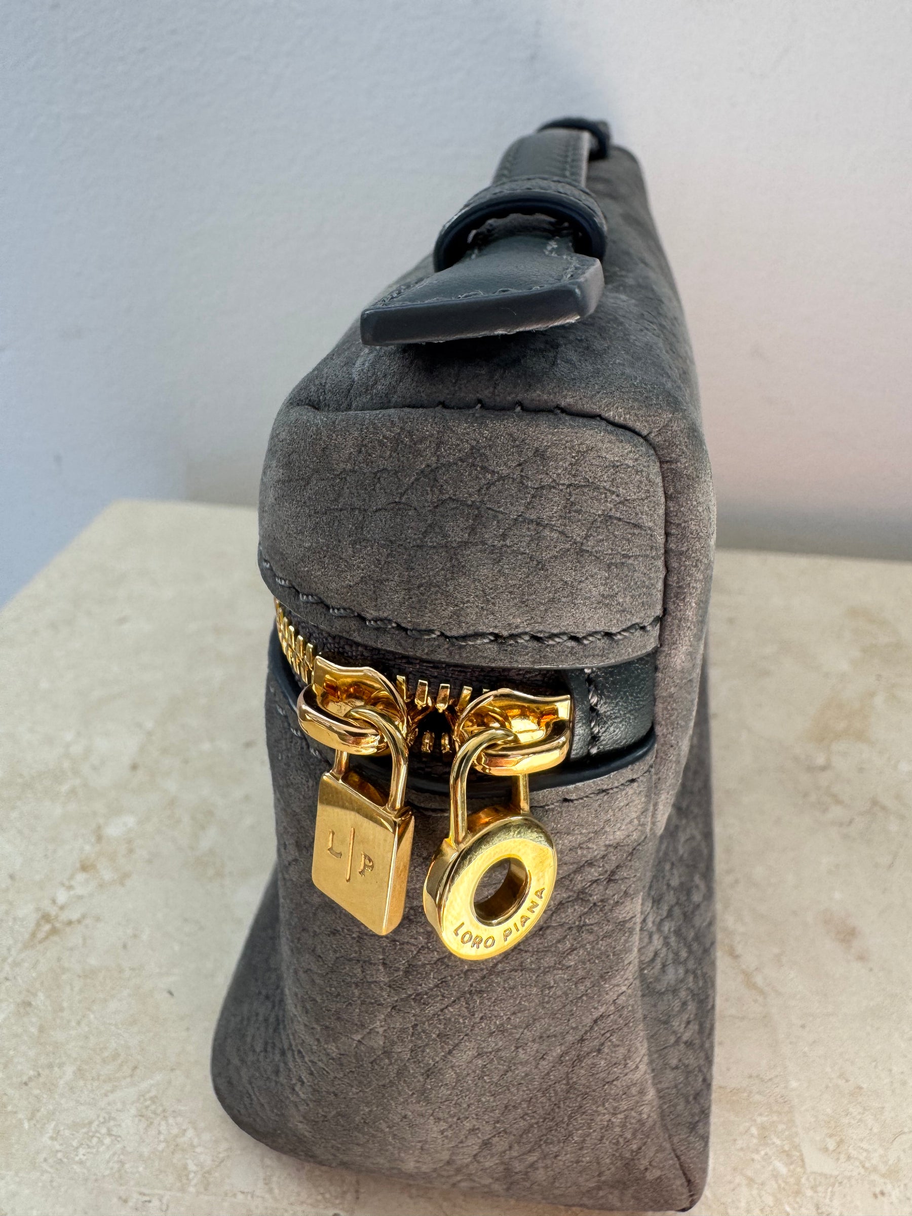 Loro Piana Charcoal Nubuck L19 Clutch