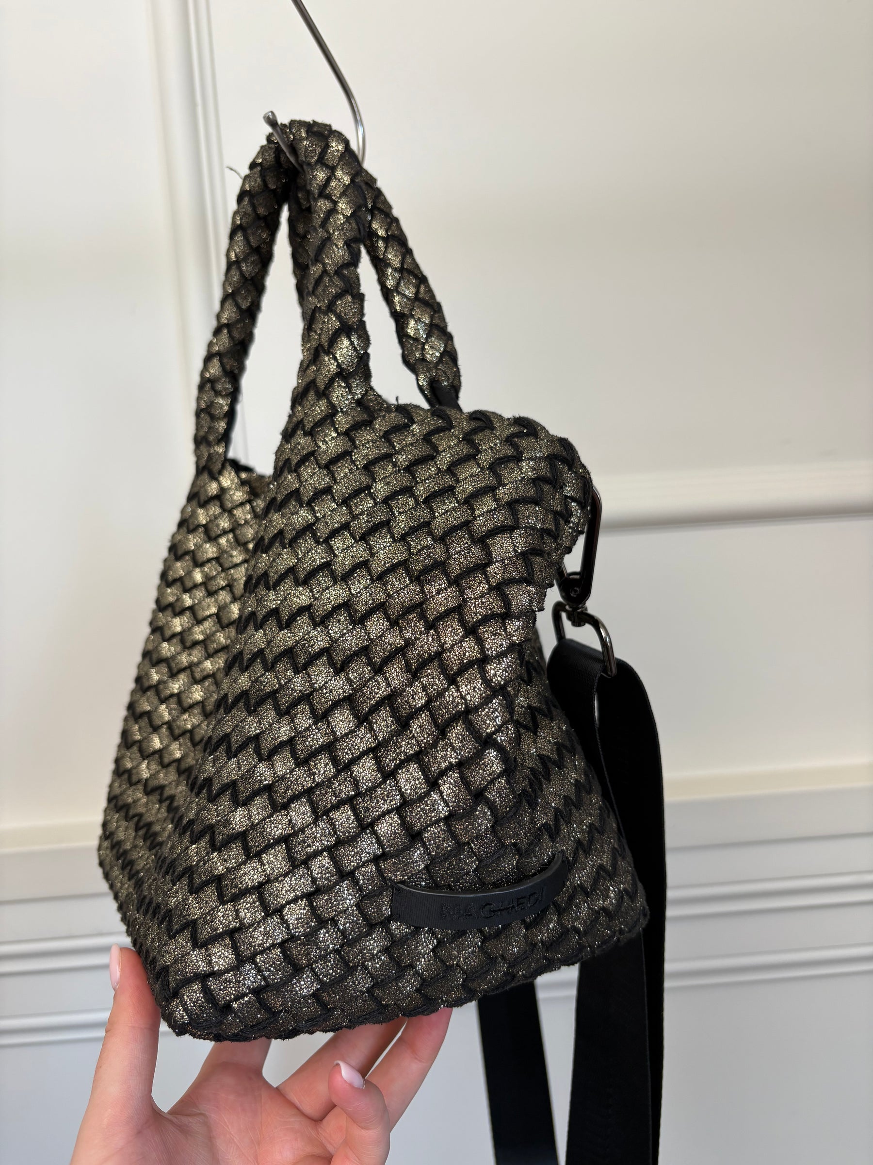 Naghedi Gold Black Woven Mini Tote
