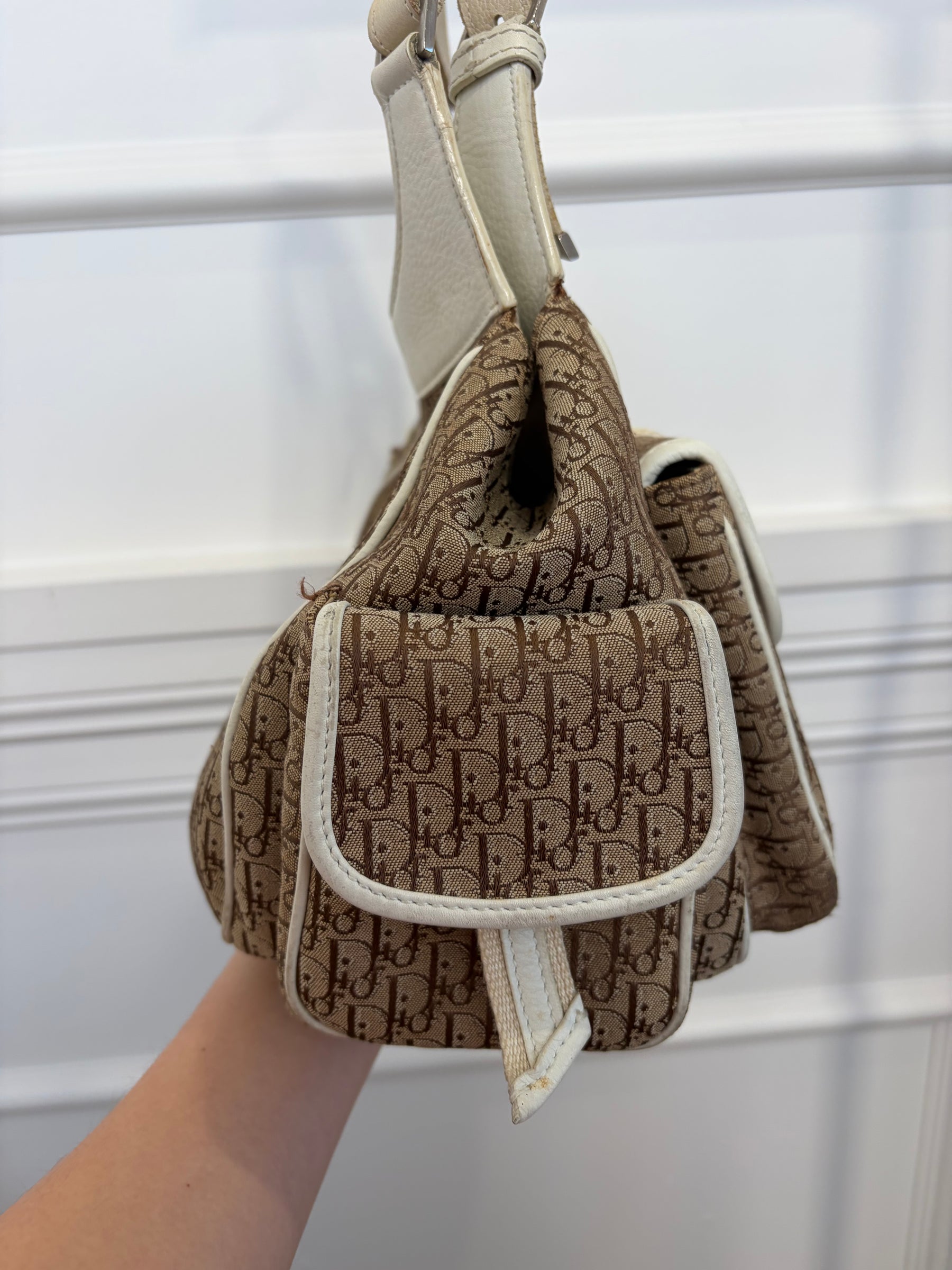 Dior Brown Diorissimo Canvas and White Leather Street Chic Pocket Hobo