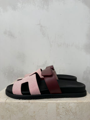 Hermès Rouge Chypre Leather And Canvas Sandals, 39