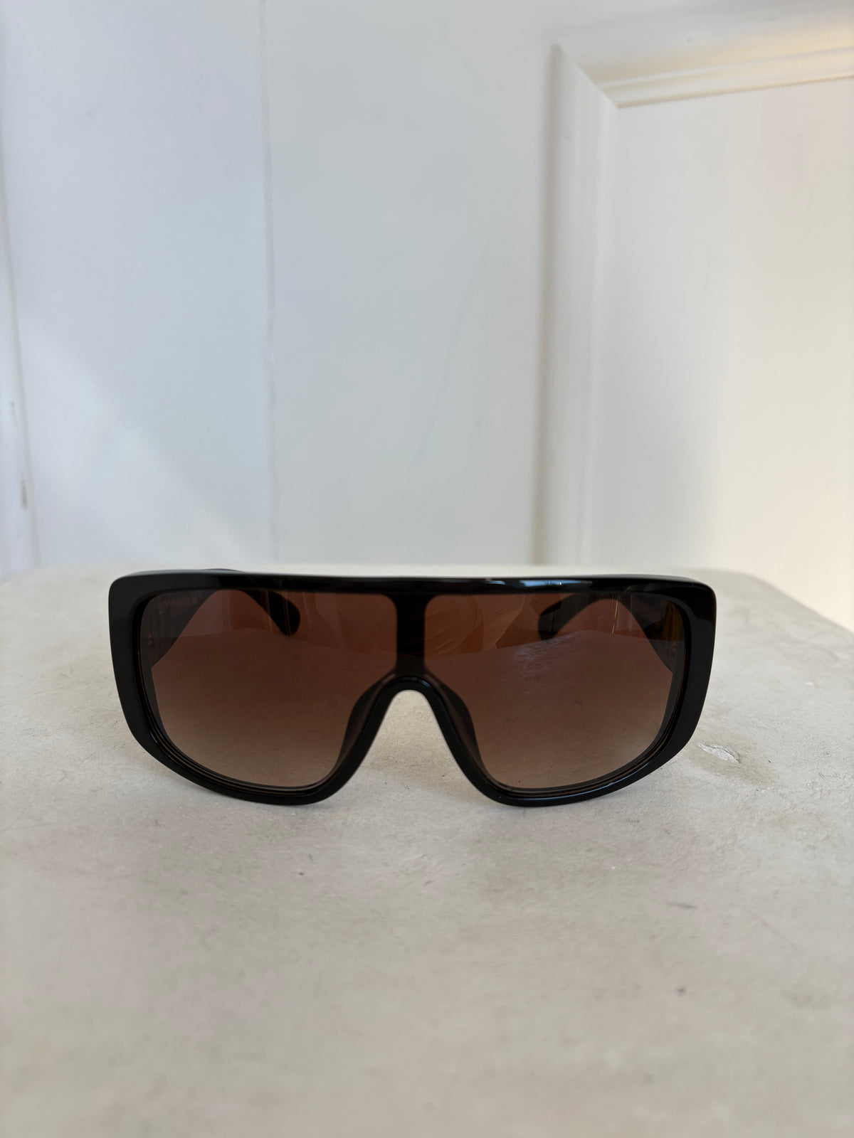 Chanel Black Ski Shield Logo Sunglasses