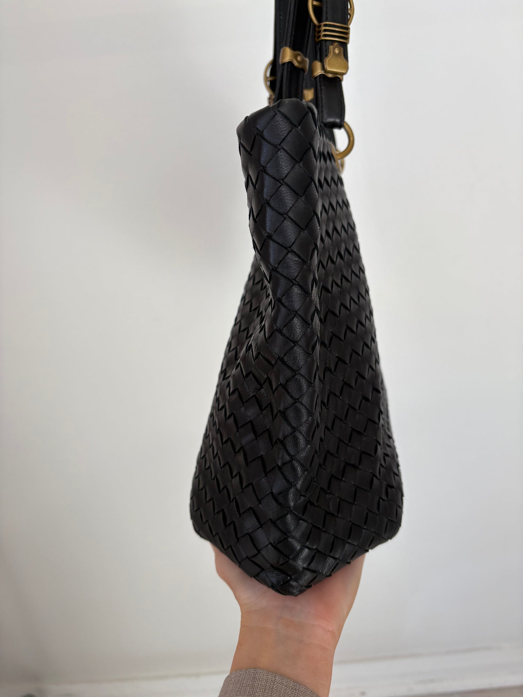 Bottega Veneta Black Intrecciato Leather Buckle Tote