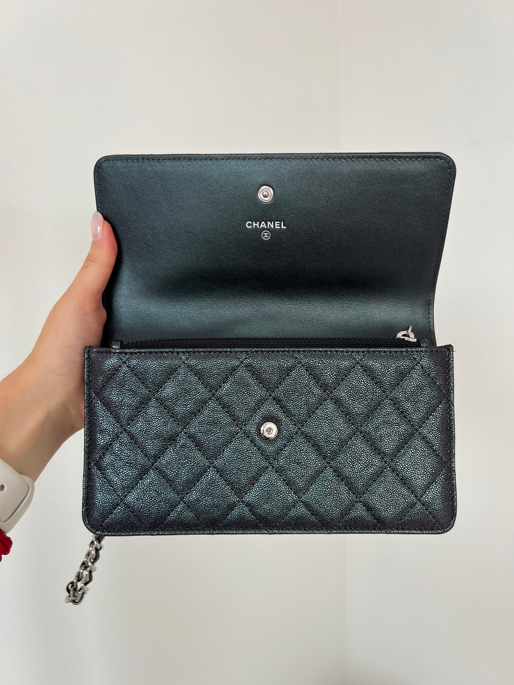 Chanel Purple and Green Iridescent Wristlet Clutch