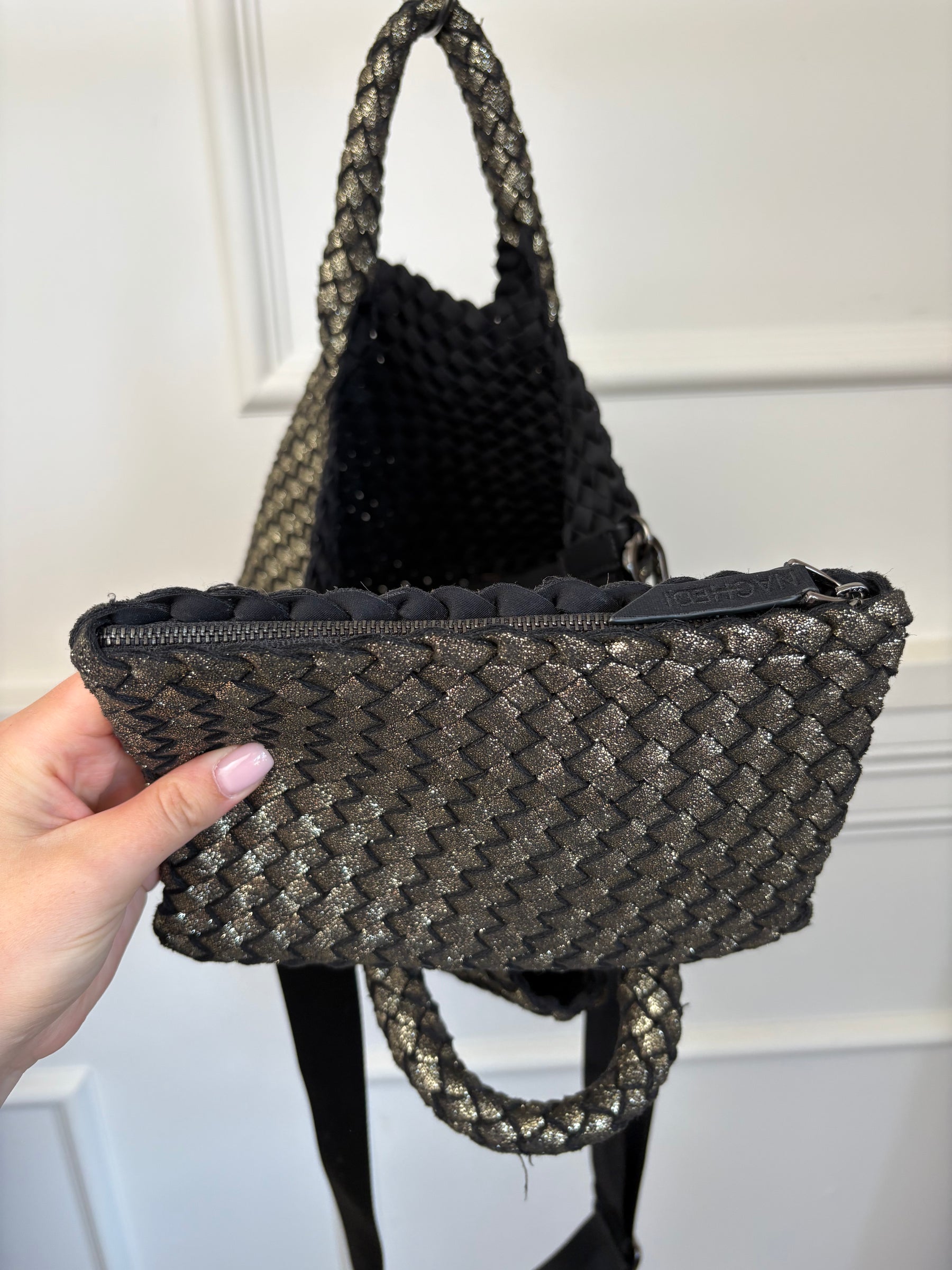 Naghedi Gold Black Woven Mini Tote