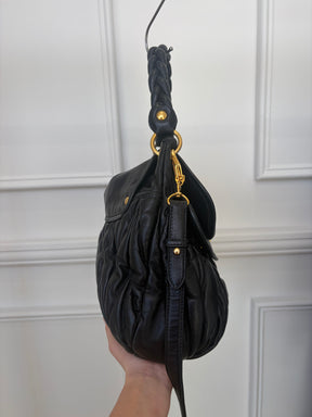 Miu Miu Black Leather Matelasse Coffer Hobo Bag