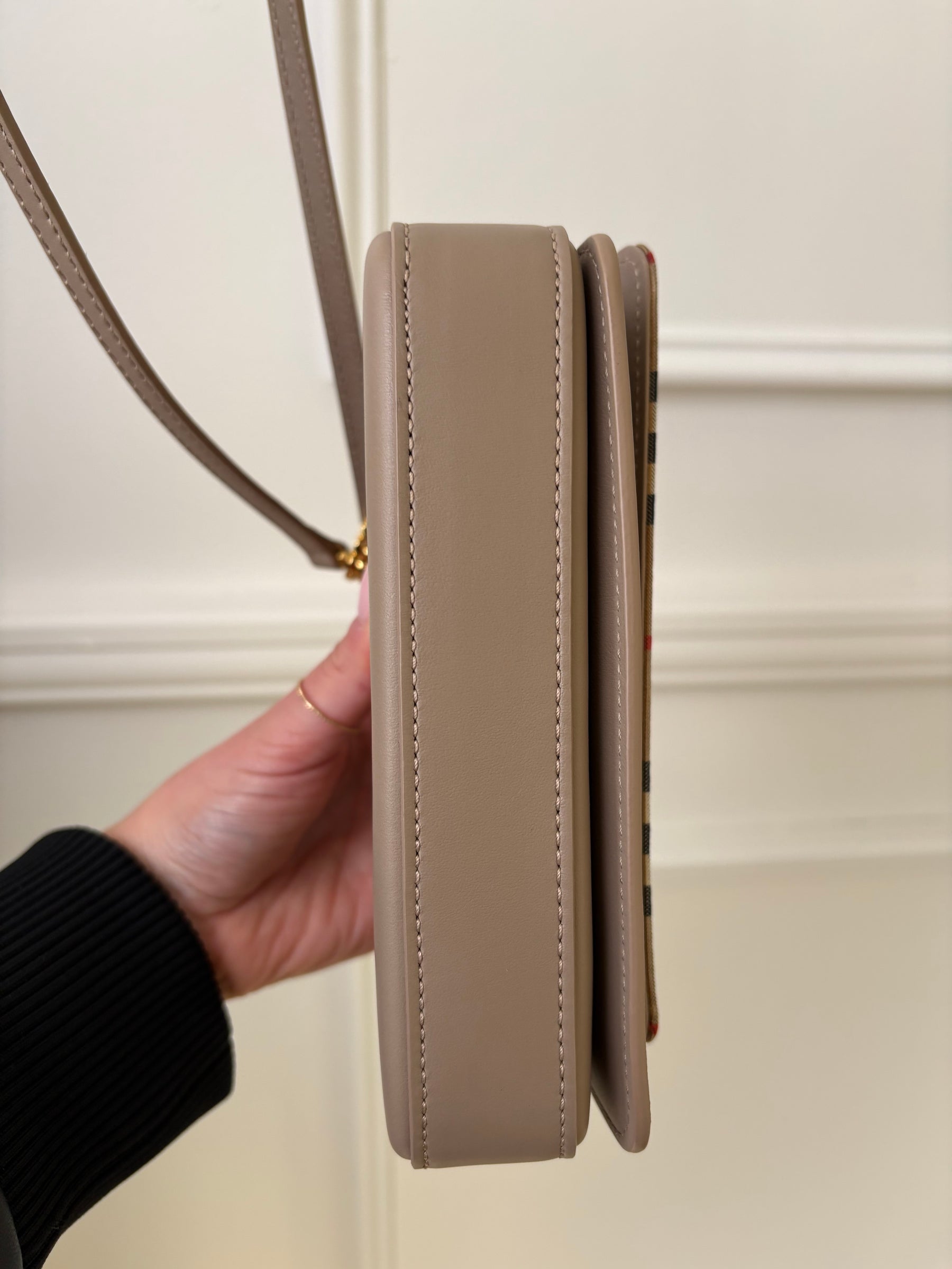 Burberry Beige Checked Leather Mini Flap Bag