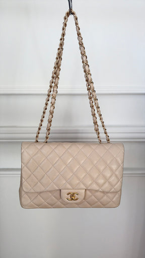 Chanel Beige Lambskin Leather Jumbo Single Flap
