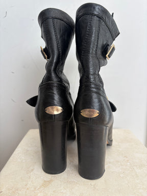 Jimmy Choo Black Leather Heeled Buckle Boots, 38.5