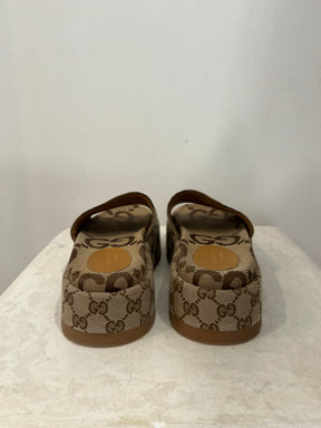 Gucci Canvas Monogram Platform Slides, 37.5