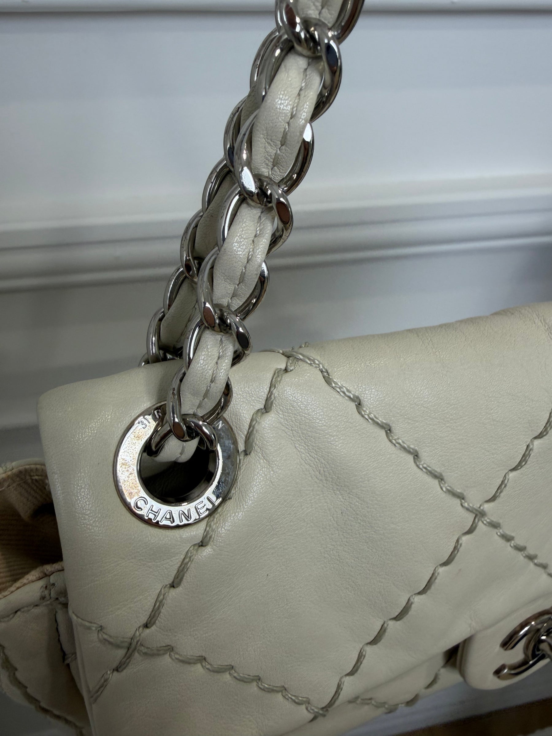 Chanel Cream Leather Ultimate Stitch Expandable Flap Bag