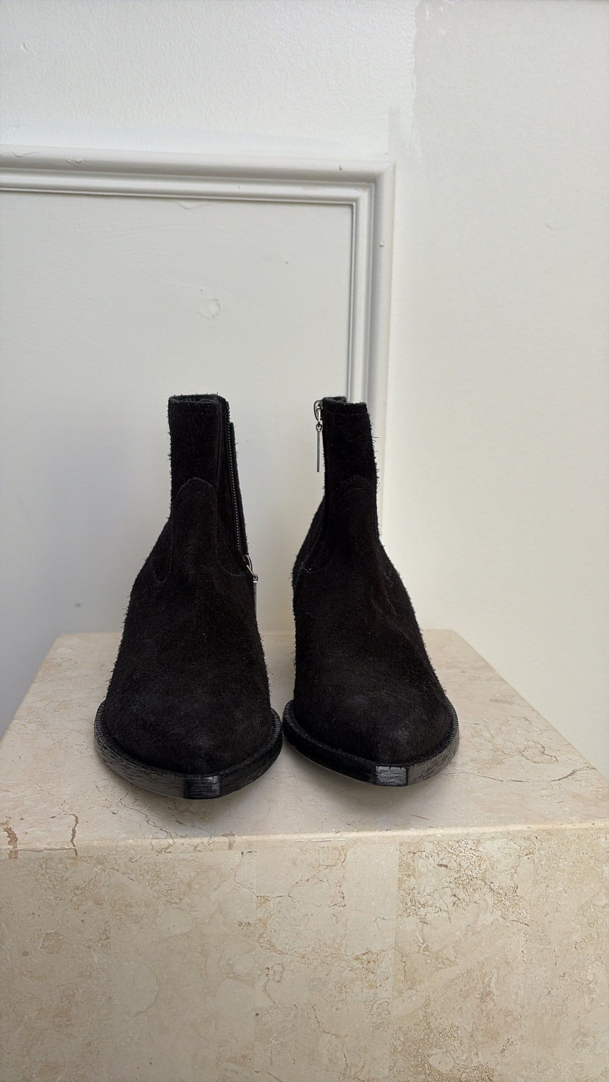 Saint Laurent Black Suede Western Boot, 37.5