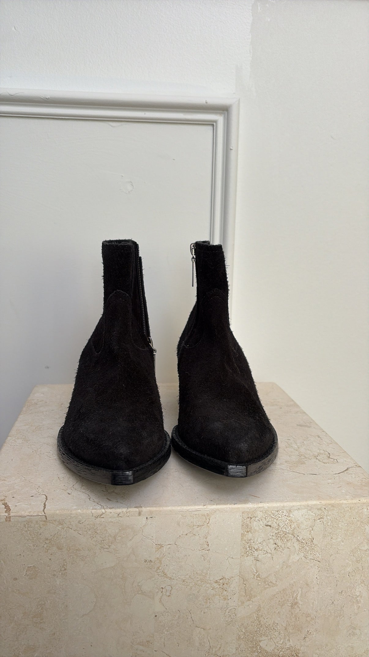 Saint Laurent Black Suede Western Boot, 37.5