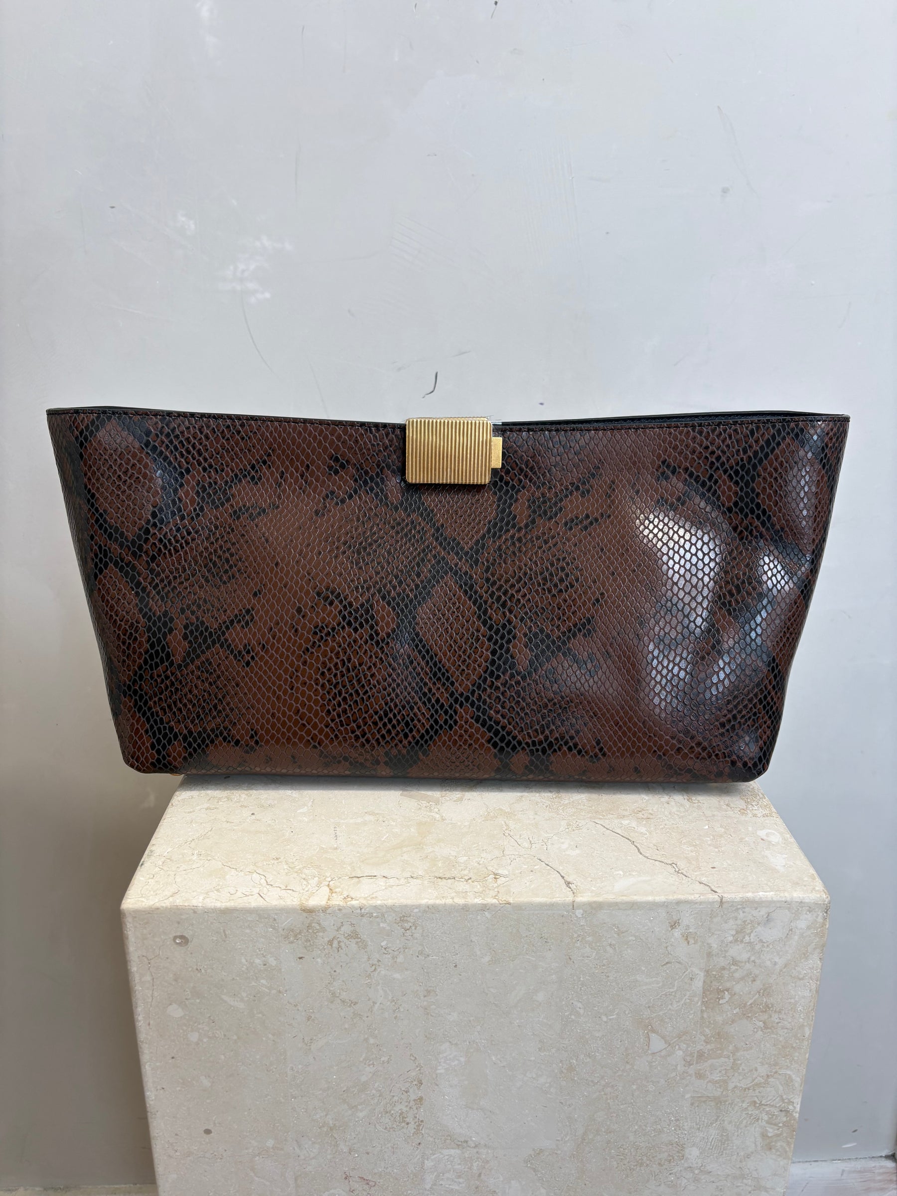 Camilla and Marc Black and Brown Snake Embossed Clutch