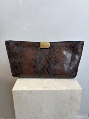 Camilla and Marc Black and Brown Snake Embossed Clutch