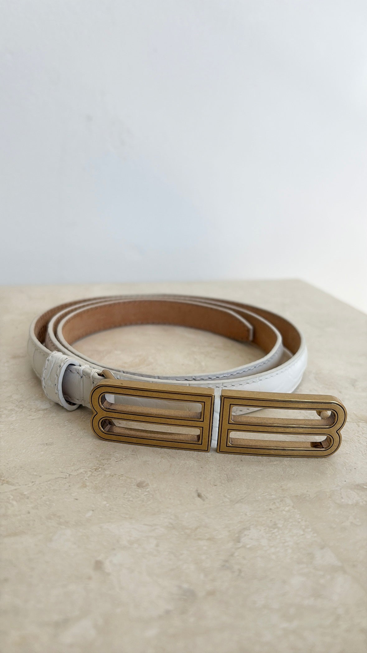 Balenciaga Croc Embossed White Logo Belt, 75