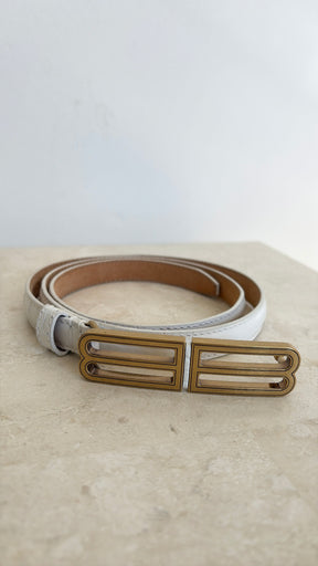 Balenciaga Croc Embossed White Logo Belt, 75