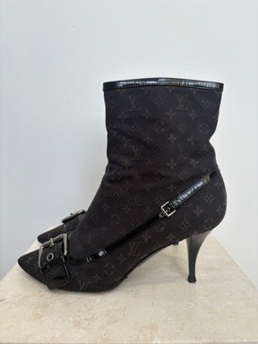 Louis Vuitton Black Canvas Monogram Heeled Ankle Boots, 39