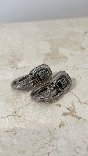 Chanel Silver and Crystal Logo Drop Earrings