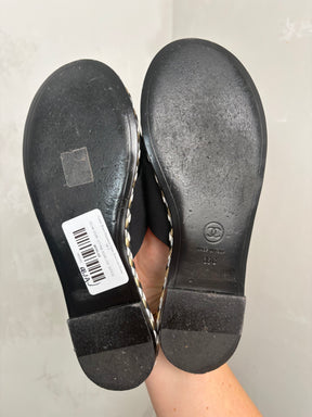 Chanel Black Grosgrain Cross Over Logo Slides, 36 C