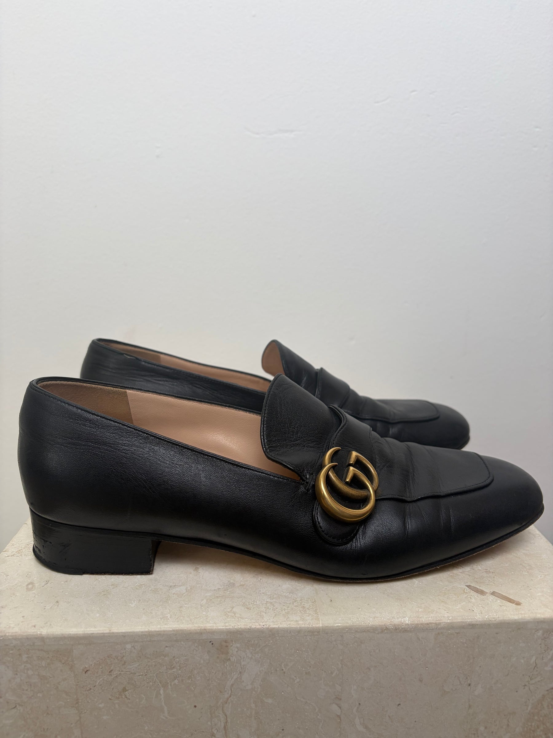 Gucci Black Leather Marmont Loafer, 41