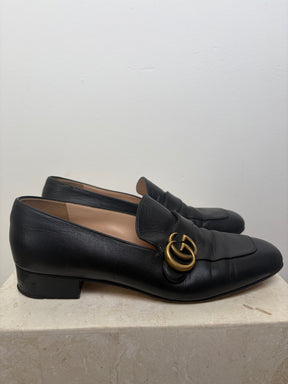 Gucci Black Leather Marmont Loafer, 41