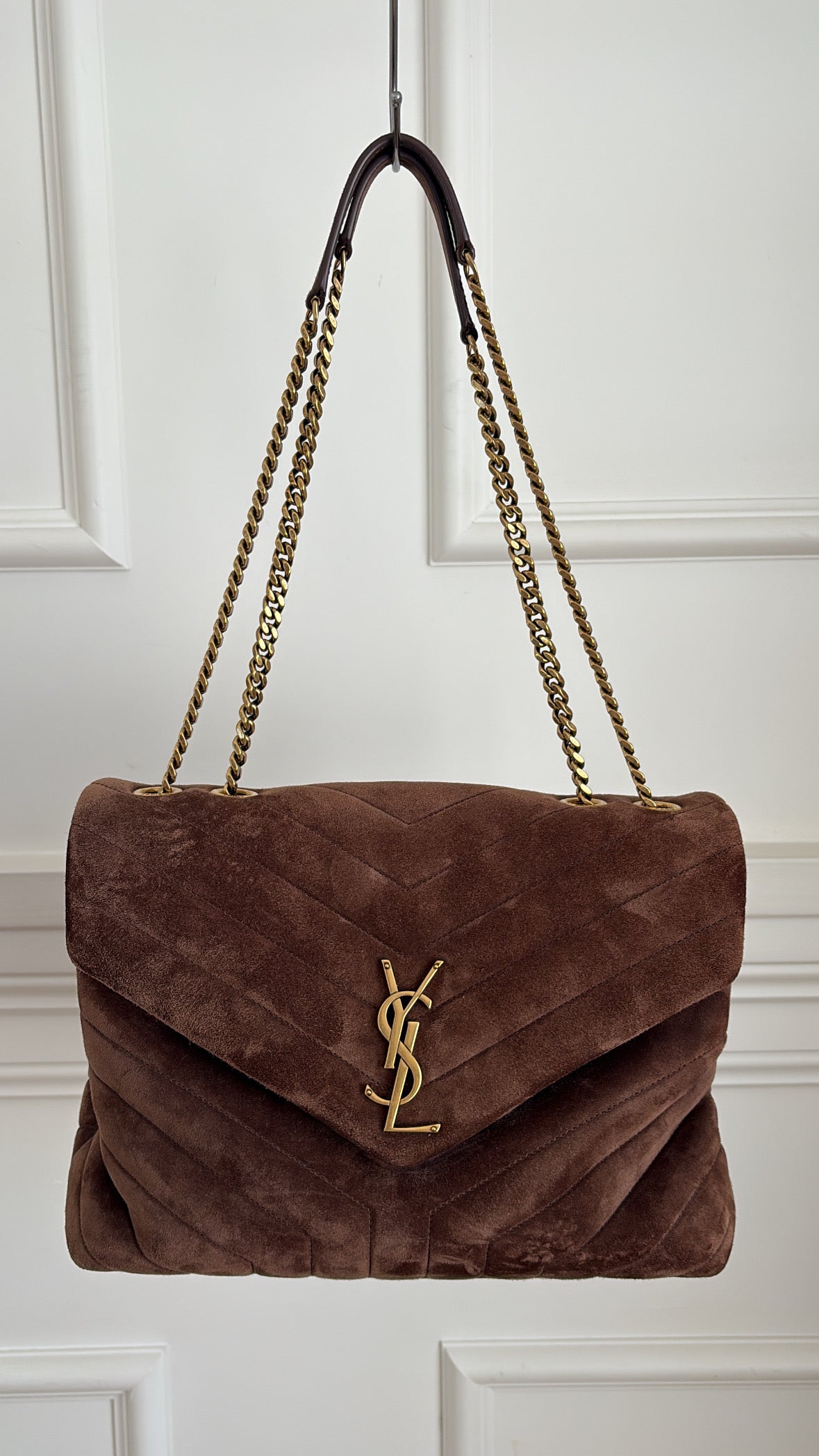 Saint Laurnet Chocolate Suede Medium Lou Lou Bag