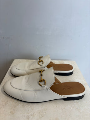 Gucci White Leather Princeton Mules, 36