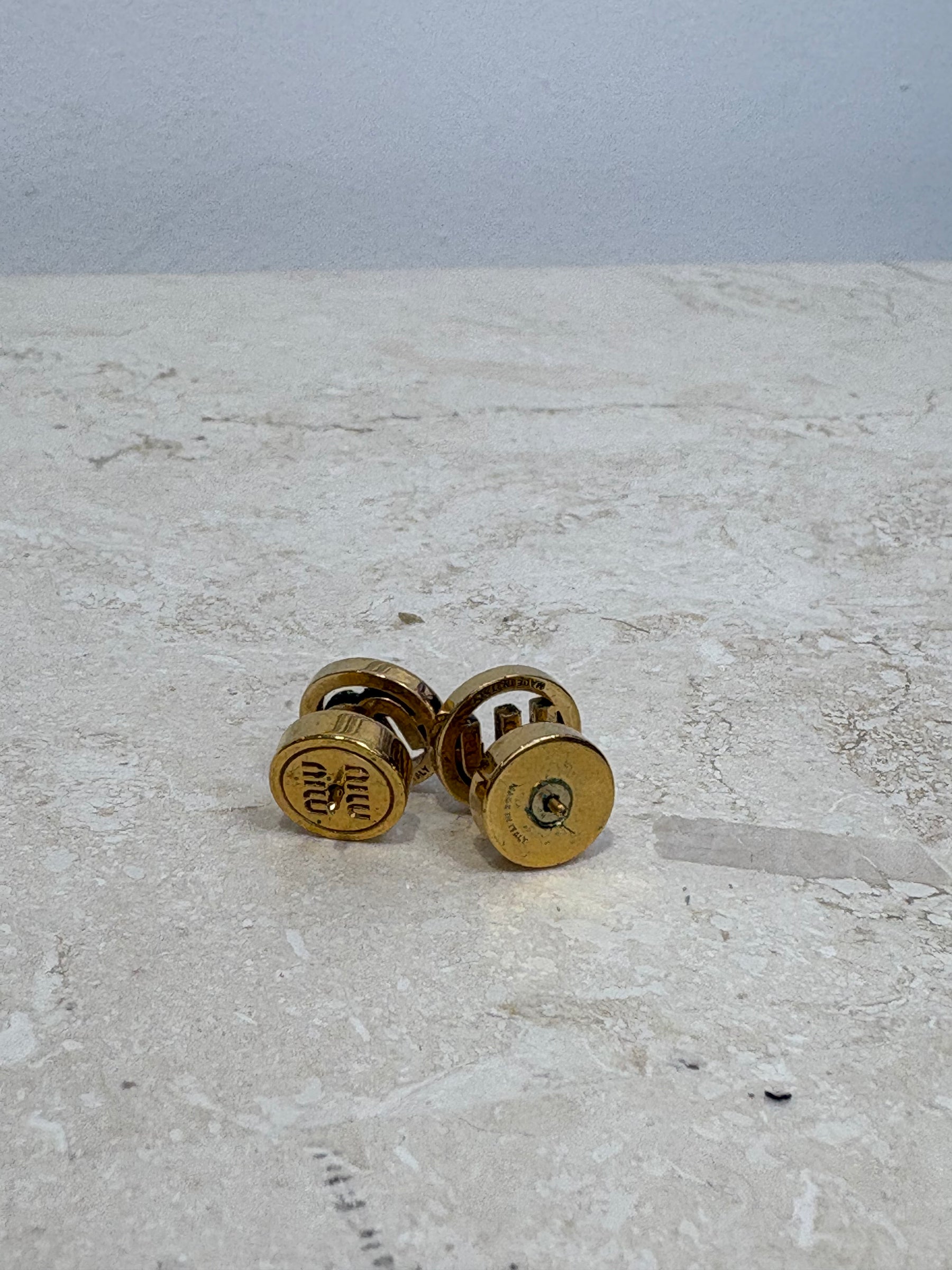 Miu Miu Gold Tone M Logo Earrings