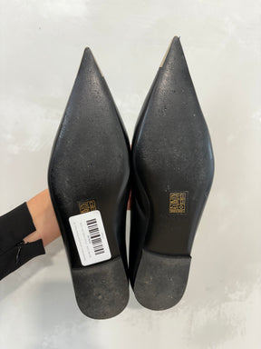 Anine Bing Black Leather Silver Pointed Flats, 37