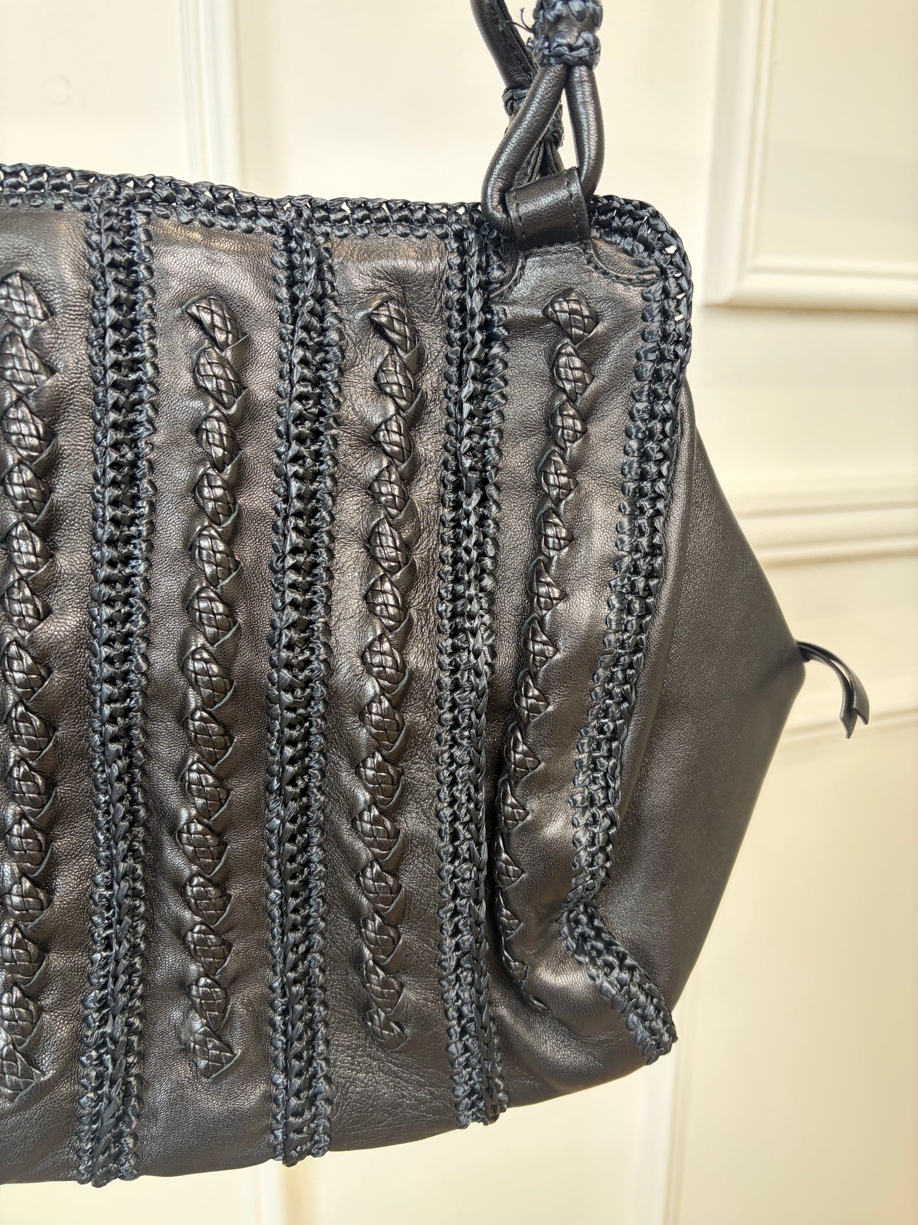Bottega Veneta Black Braided Leather Shoulder Tote