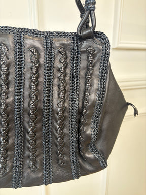 Bottega Veneta Black Braided Leather Shoulder Tote