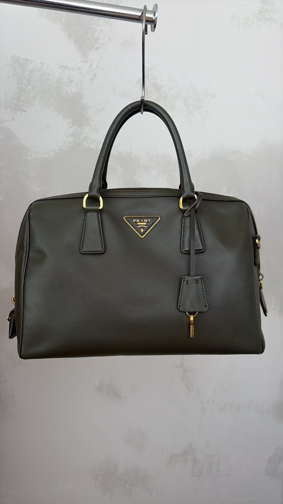 Prada Olive Green Saffiano Leather 'Lux Bower' Bag *missing strap*
