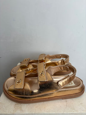 Chanel Rose Gold Leather Dad Sandals, 41.5C