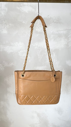 Chanel Beige Leather Quilted Base Tote