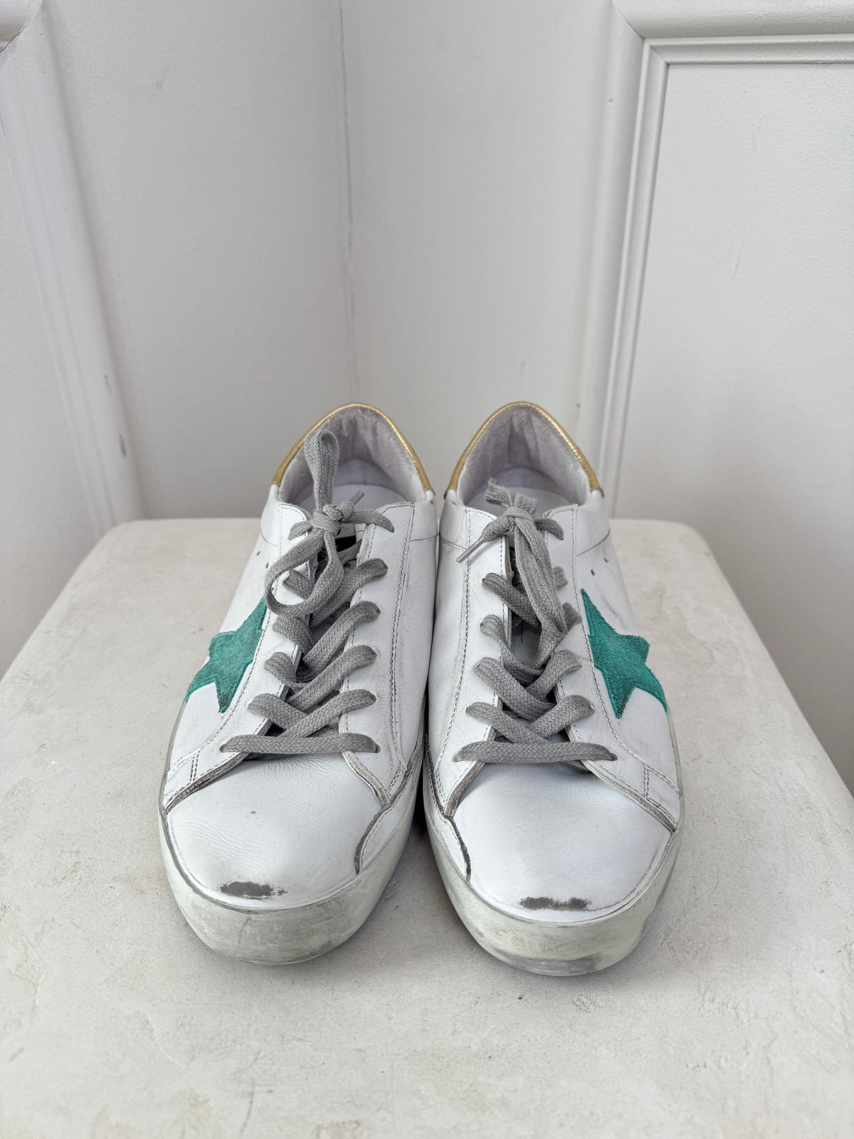 Golden Goose White and Mint Superstar Sneakers, 41